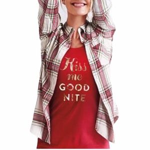 Victoria’s Secret Red Kiss Me Good Nite Gold Foil Letters Tank Top
